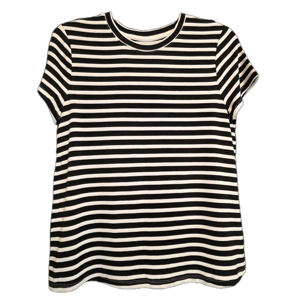 NWT XS Women's Black and White Striped Short Sleeve Blouse A New Day MSRP $12